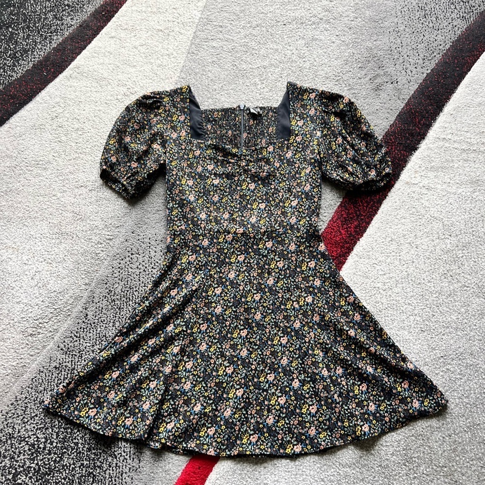 French Connection Black Floral Cottagecore Mini Dress